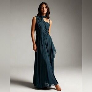 Balera One Shoulder Lyrical Dance Dress with Scarf and hair piece Dusty Blue MA